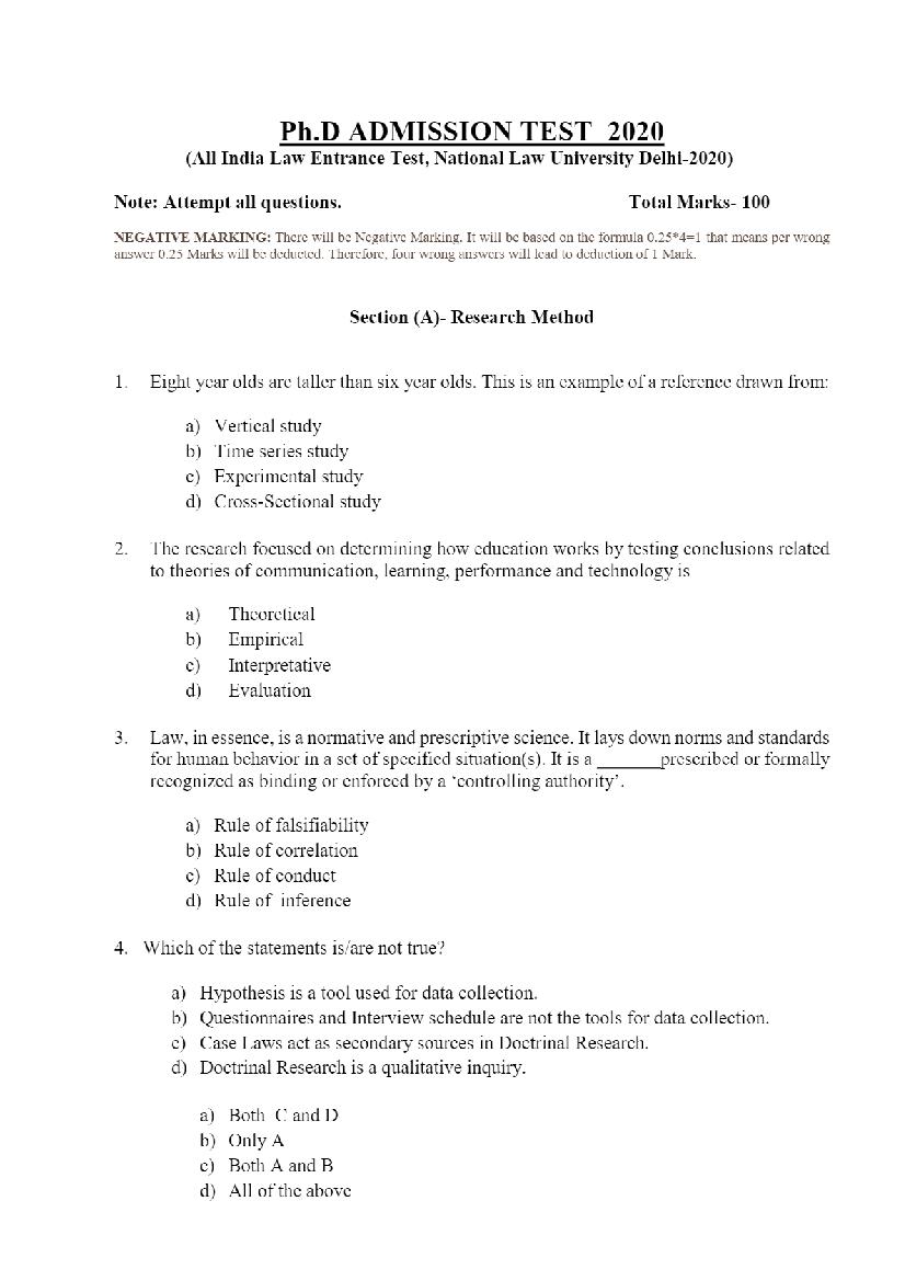AILET 2020 Question Paper Ph.D - Page 1