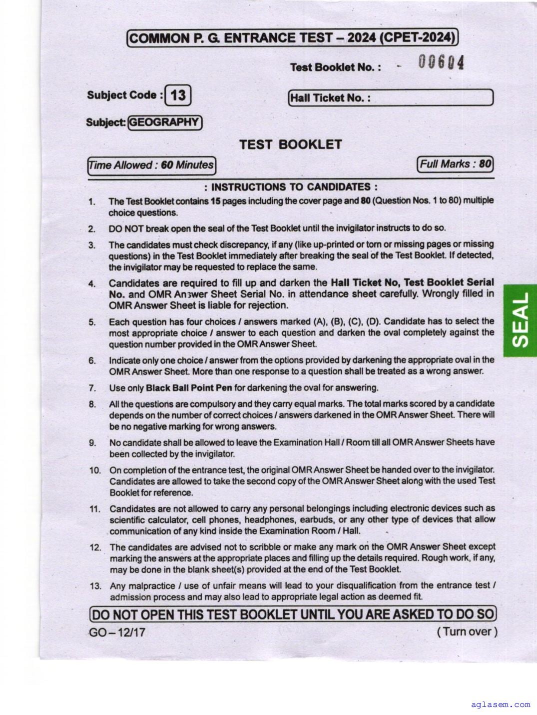 Odisha CPET 2024 Question Paper Geography - Page 1 of 16