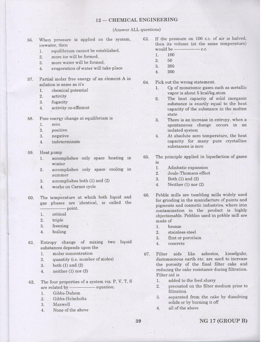TANCET 2017 Question Paper for Chemical Engineering - Page 1