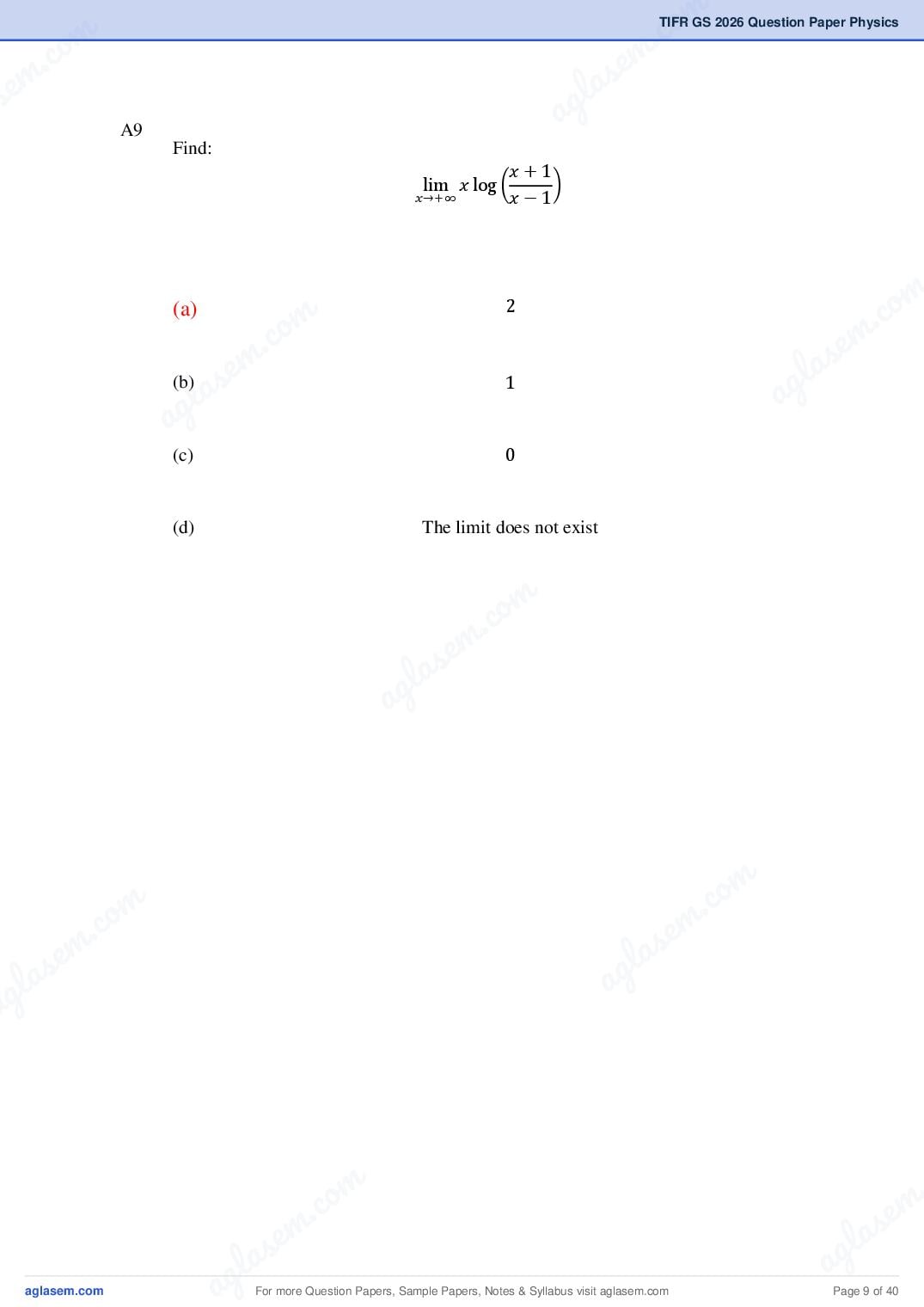 TIFR GS 2026 Question Paper PDF with Answers (9 Papers)