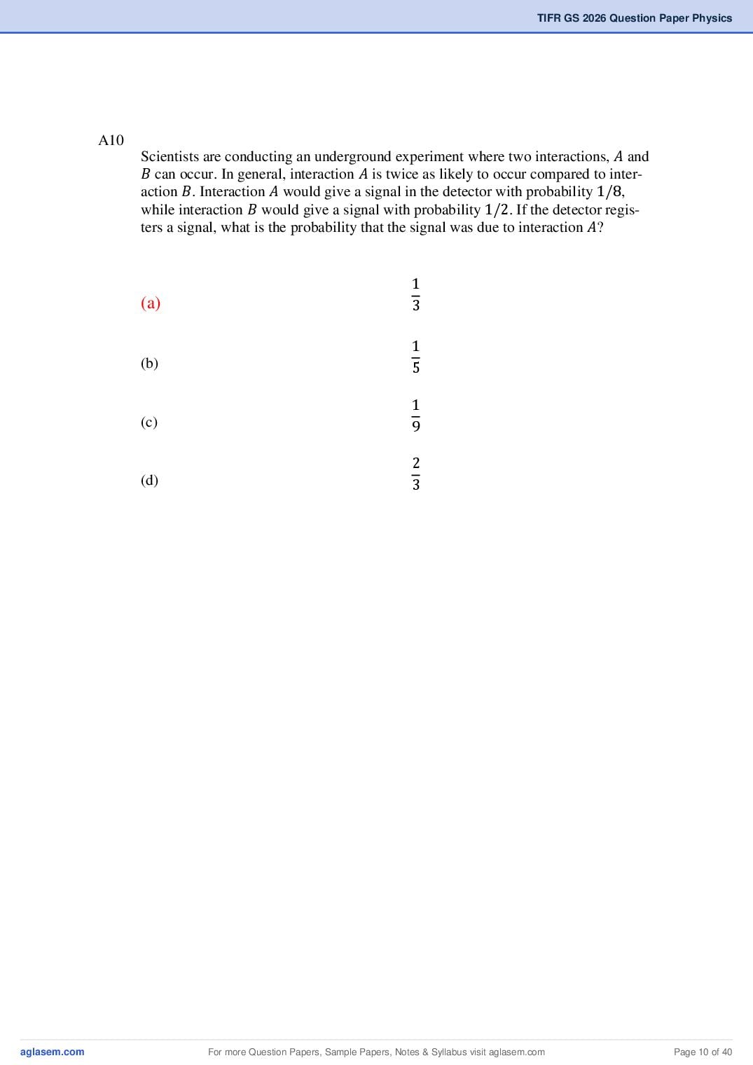 TIFR GS 2026 Question Paper PDF with Answers (9 Papers)