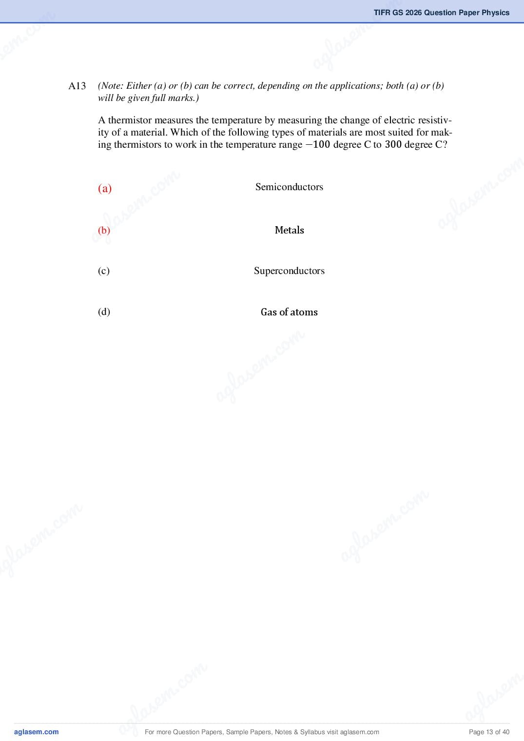 TIFR GS 2026 Question Paper PDF with Answers (9 Papers)