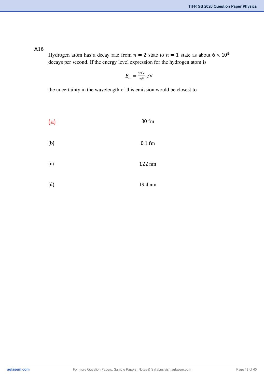 TIFR GS 2026 Question Paper PDF with Answers (9 Papers)