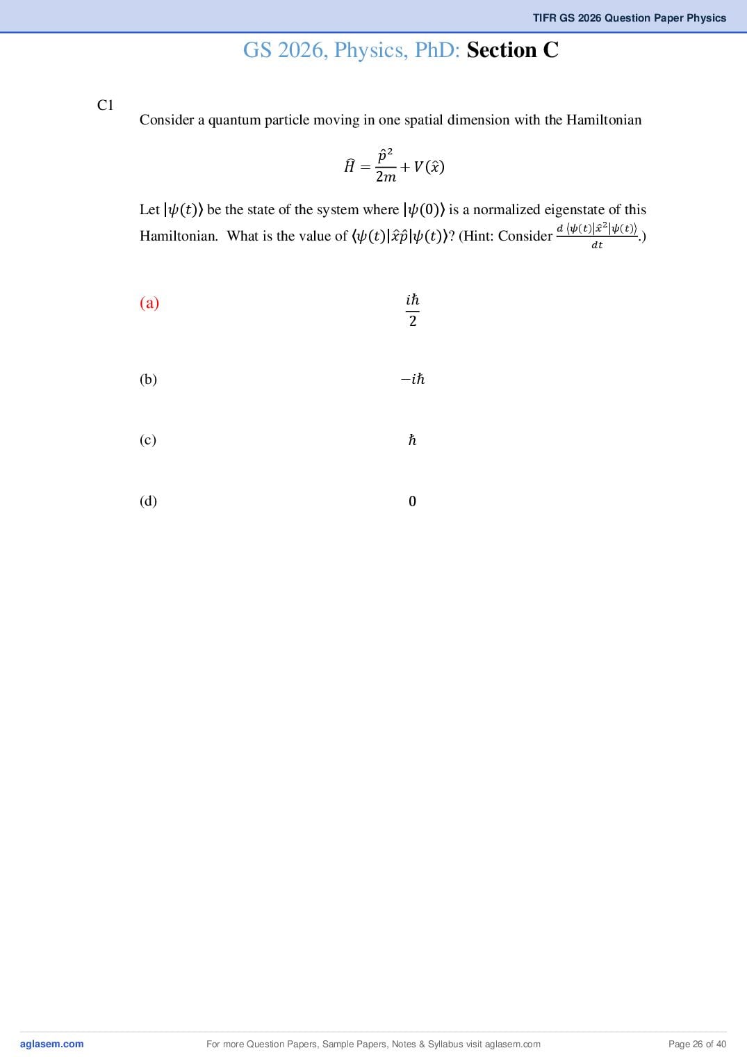 TIFR GS 2026 Question Paper PDF with Answers (9 Papers)