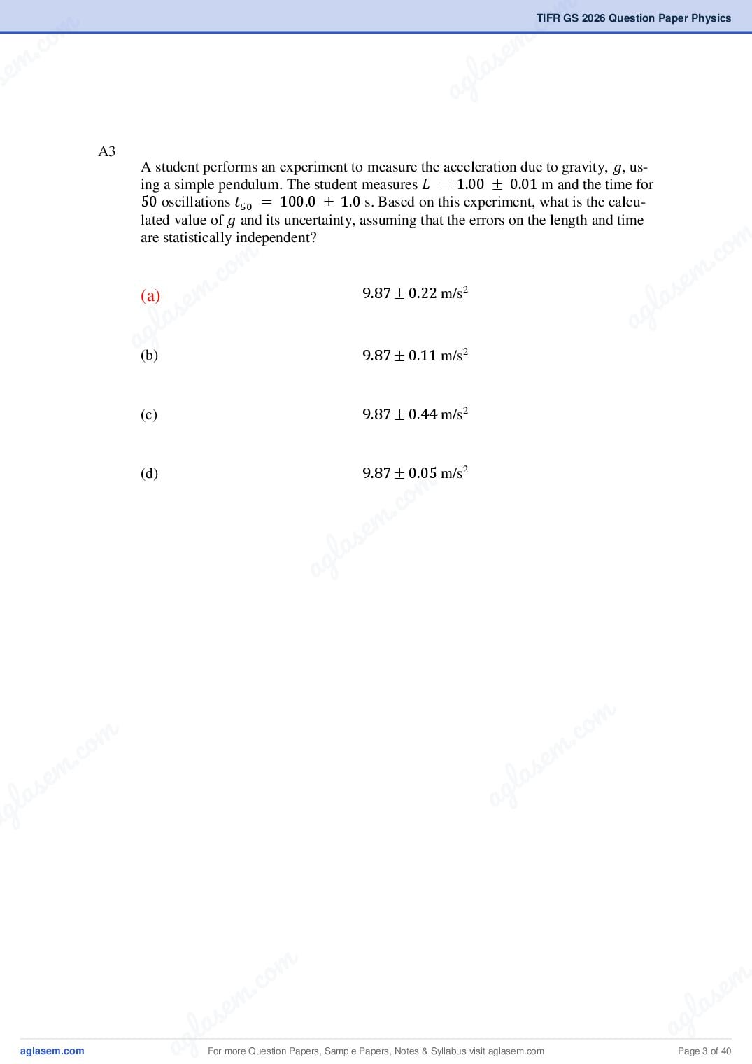 TIFR GS 2026 Question Paper PDF with Answers (9 Papers)