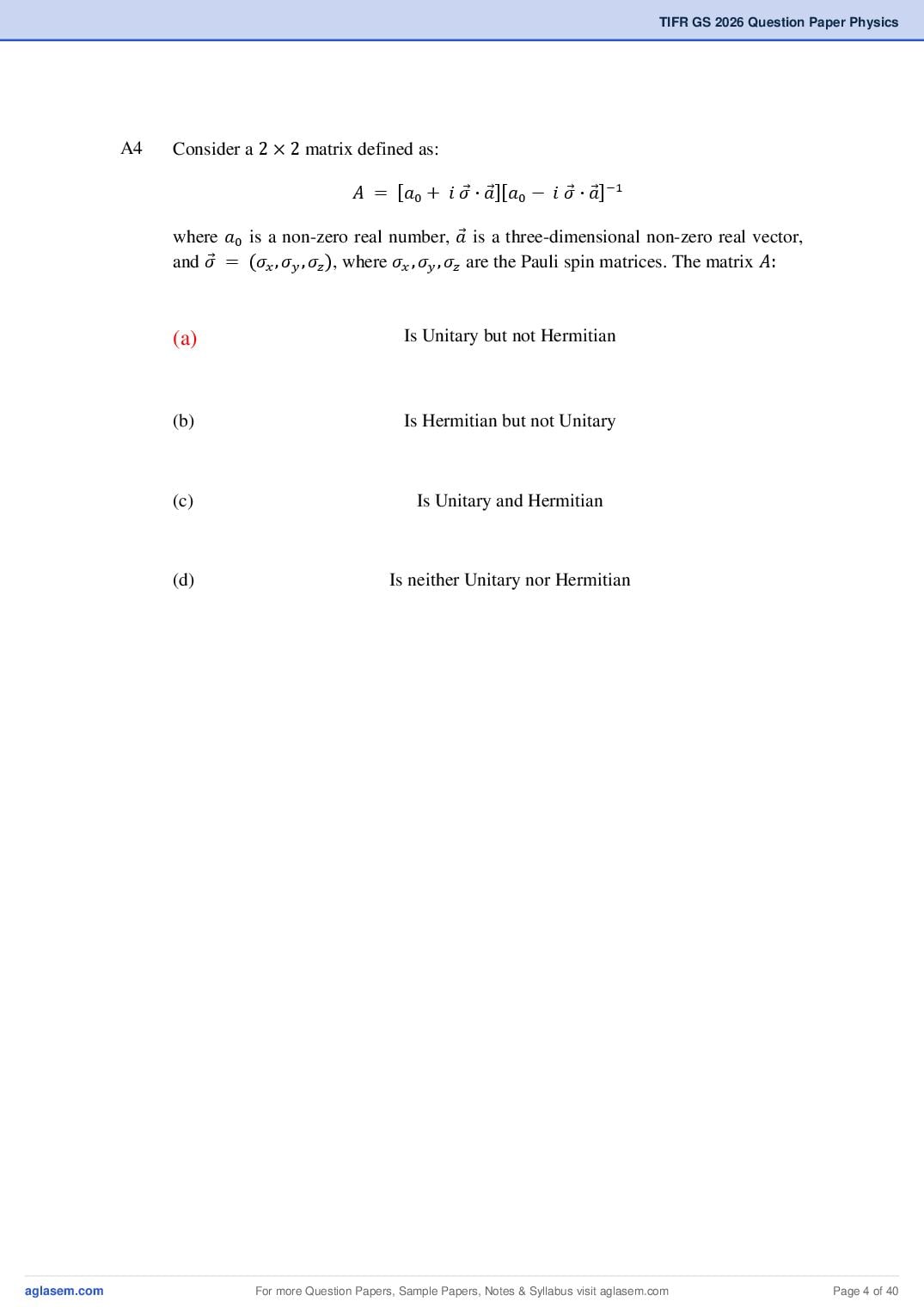 TIFR GS 2026 Question Paper PDF with Answers (9 Papers)