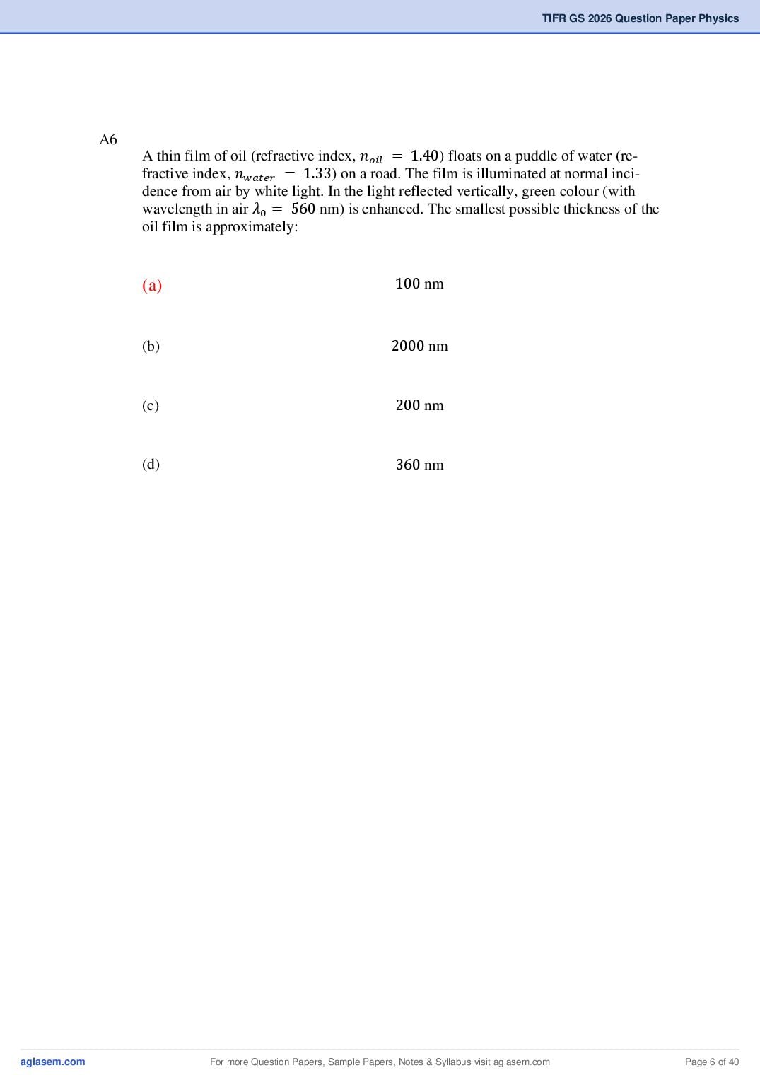 TIFR GS 2026 Question Paper PDF with Answers (9 Papers)