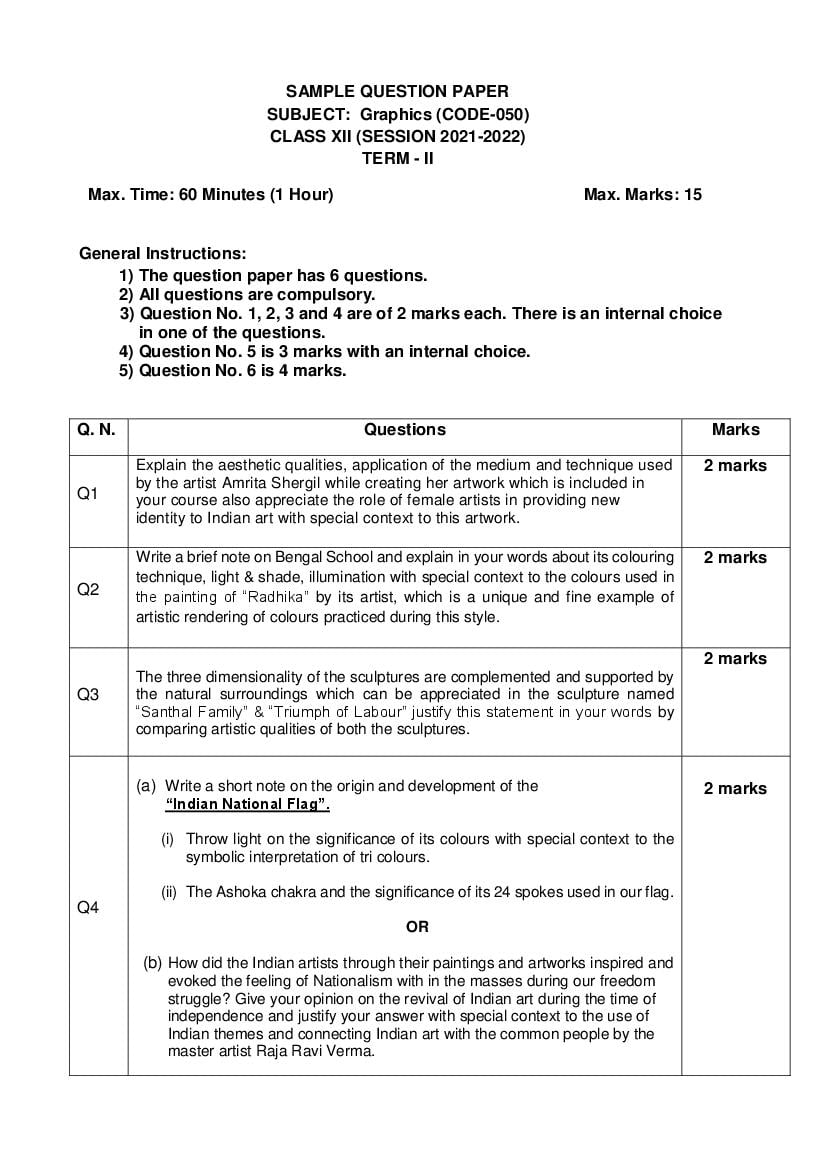 CBSE Class 12 Sample Paper 2022 for Graphic Term 2 - Page 1