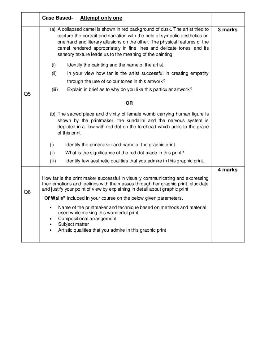 CBSE Sample Paper 2022 Class 12 Graphics (History of Indian Art) Term