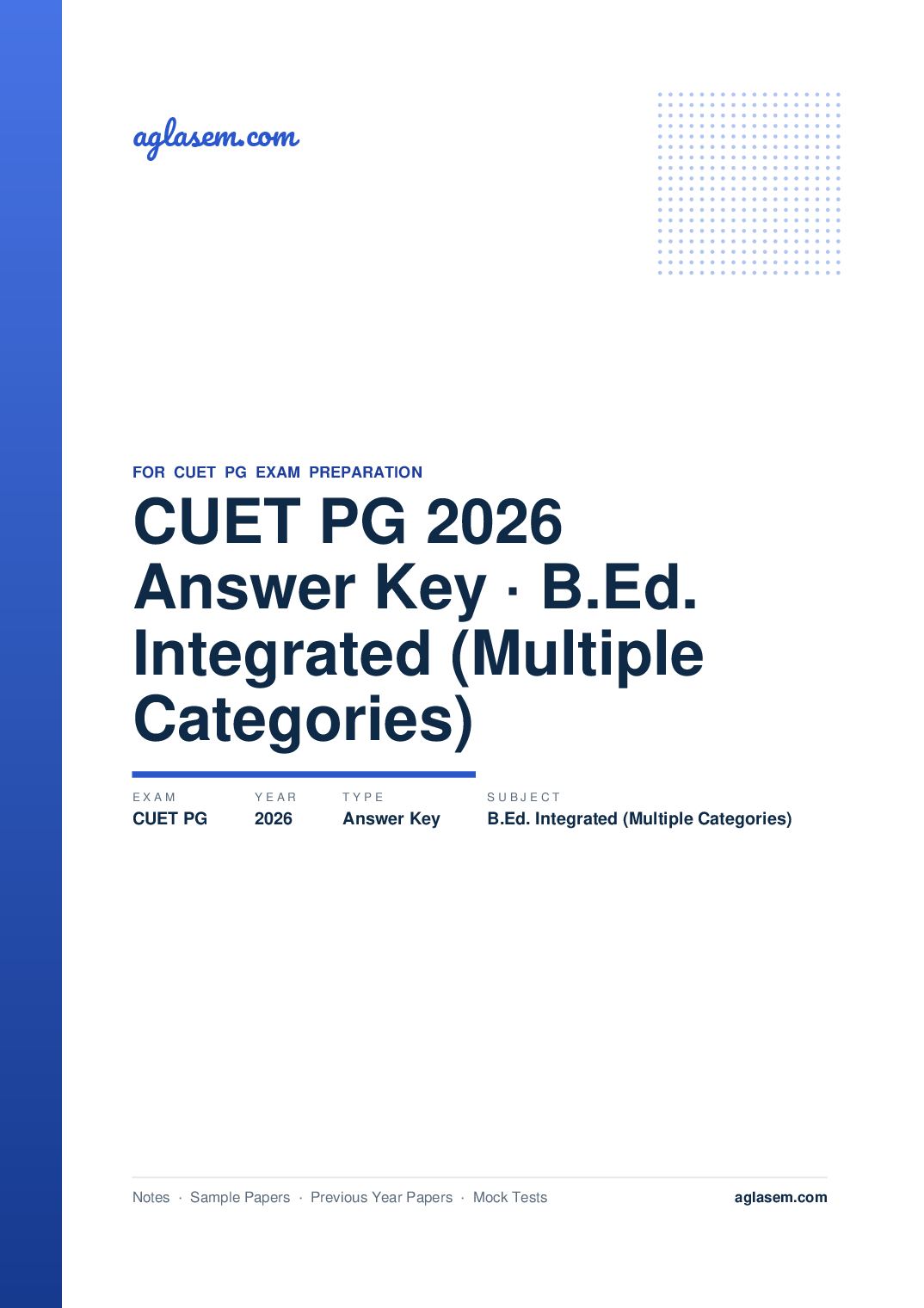 CUET PG 2026 Answer Key B.Ed. Integrated (Multiple Categories) - Page 1 of 3