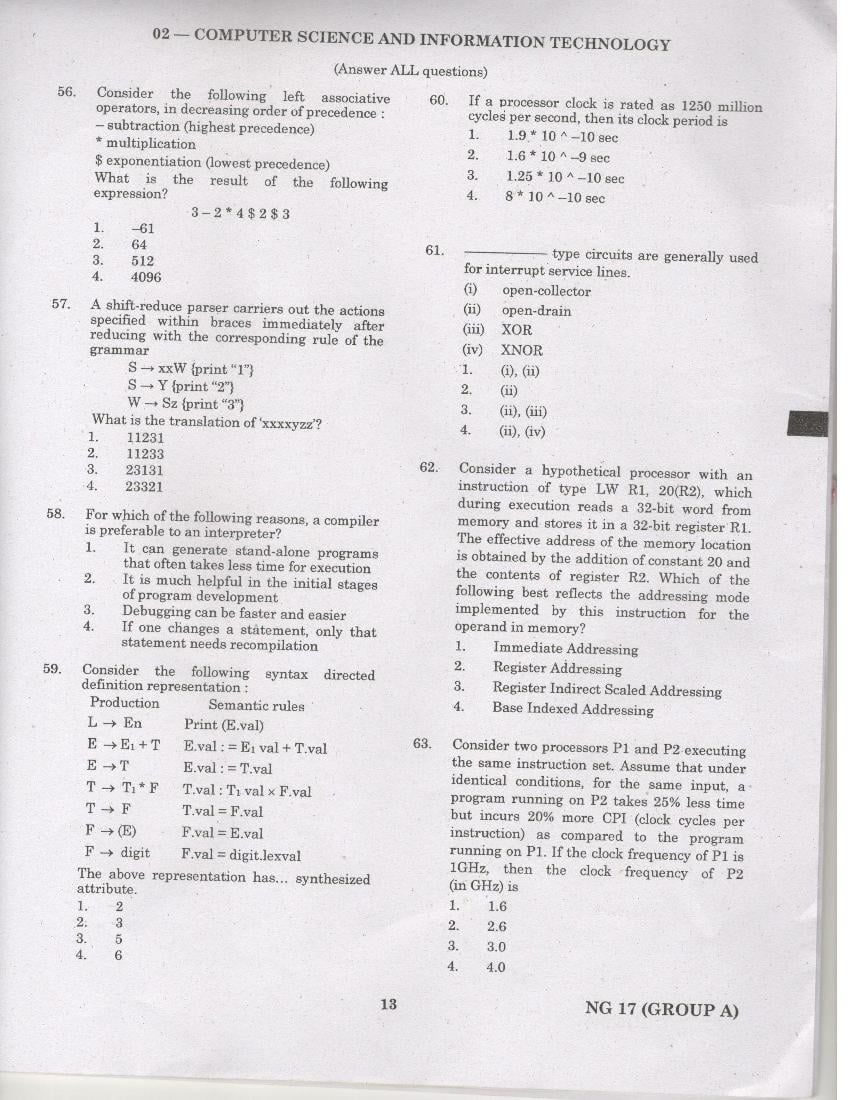 TANCET 2017 Question Paper for Computer Science and Engineering and Information Technology - Page 1