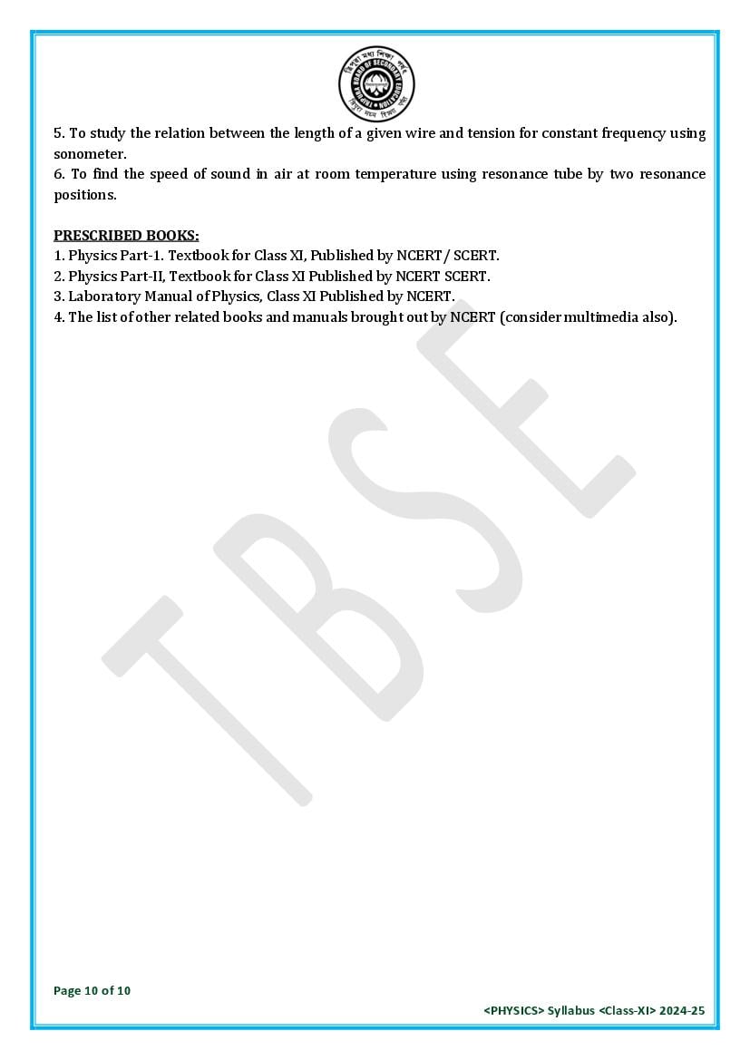 TBSE Class 11 Physics Syllabus 2025 (PDF) – Tripura Board Syllabus for 11th Physics