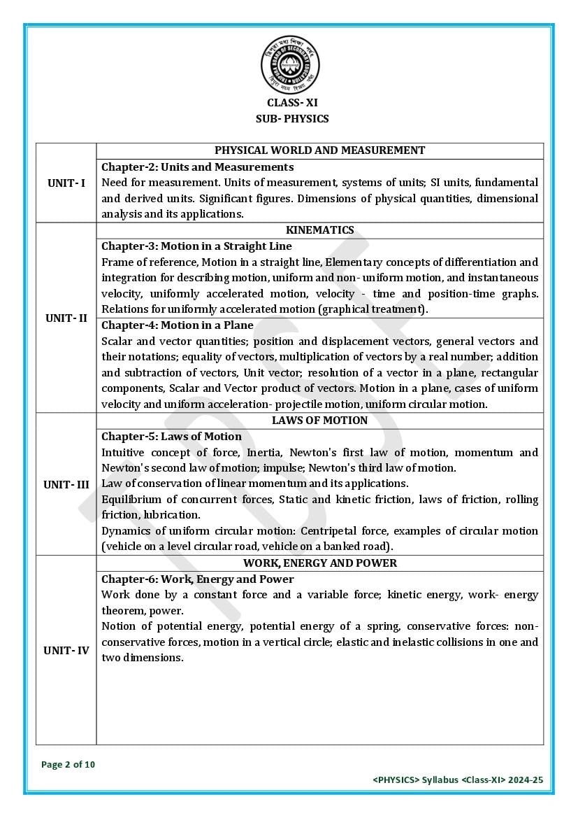TBSE Class 11 Physics Syllabus 2025 (PDF) – Tripura Board Syllabus for 11th Physics