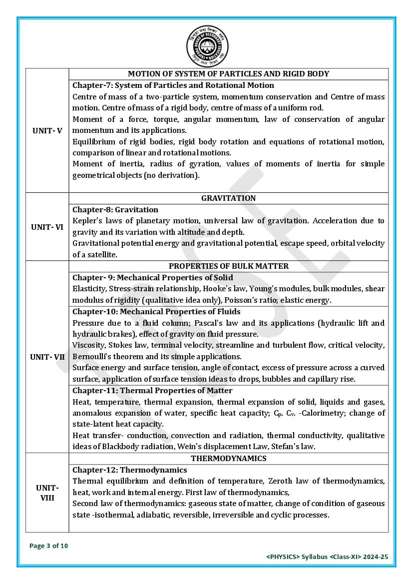 TBSE Class 11 Physics Syllabus 2025 (PDF) – Tripura Board Syllabus for 11th Physics