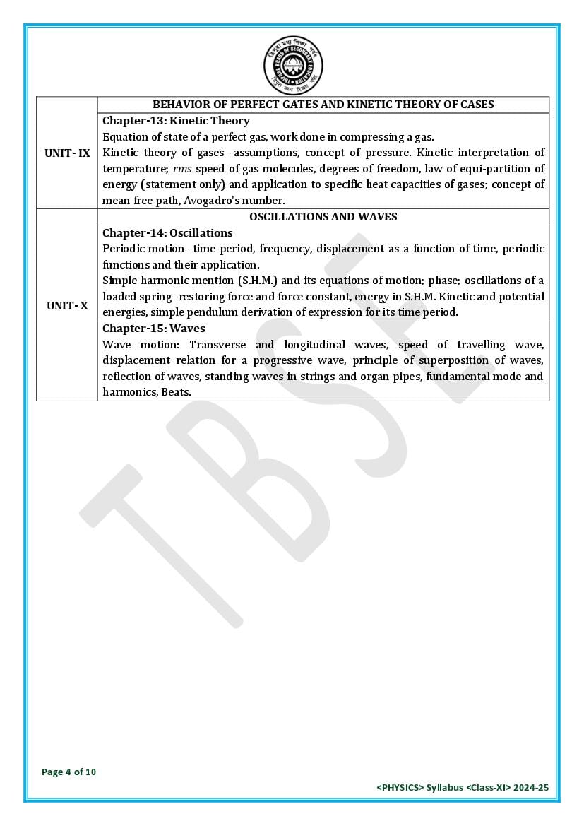 TBSE Class 11 Physics Syllabus 2025 (PDF) – Tripura Board Syllabus for 11th Physics