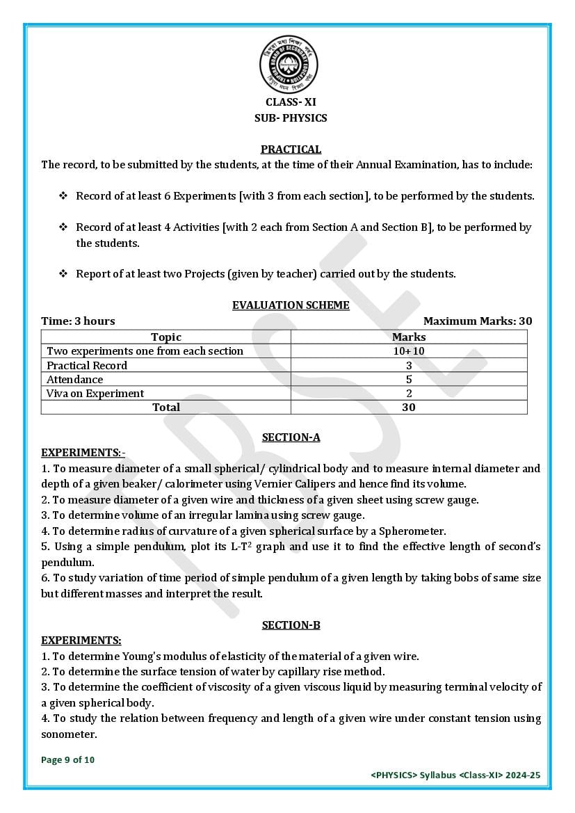 TBSE Class 11 Physics Syllabus 2025 (PDF) – Tripura Board Syllabus for 11th Physics
