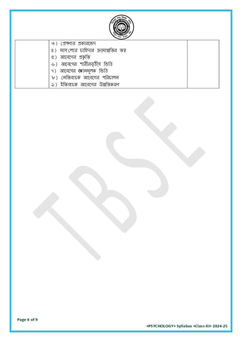 TBSE Class 11 Psychology Syllabus 2025 (PDF) – Tripura Board Syllabus for 11th Psychology