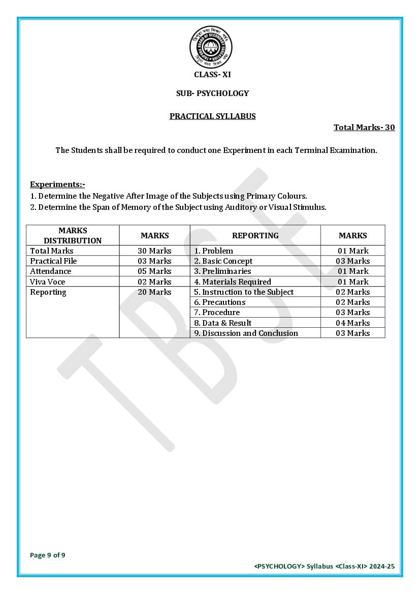 TBSE Class 11 Psychology Syllabus 2025 (PDF) – Tripura Board Syllabus for 11th Psychology