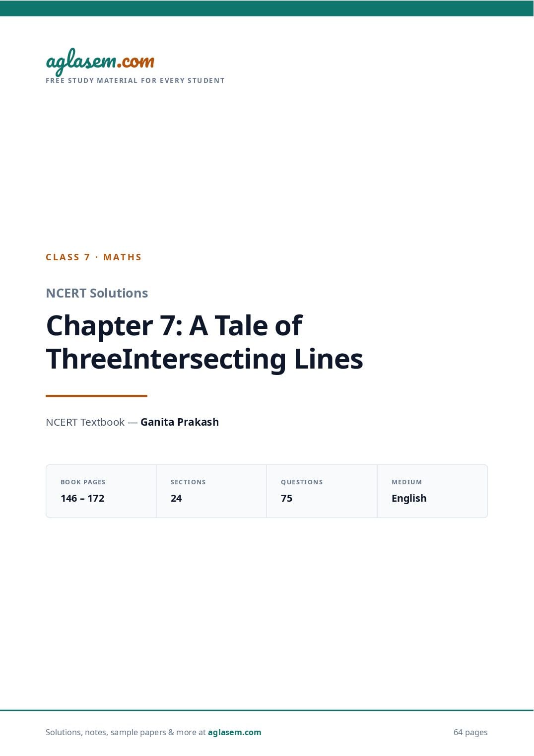 NCERT Solutions Class 7 Maths Chapter 7 a Tale of Three Intersecting Lines - Page 1 of 65