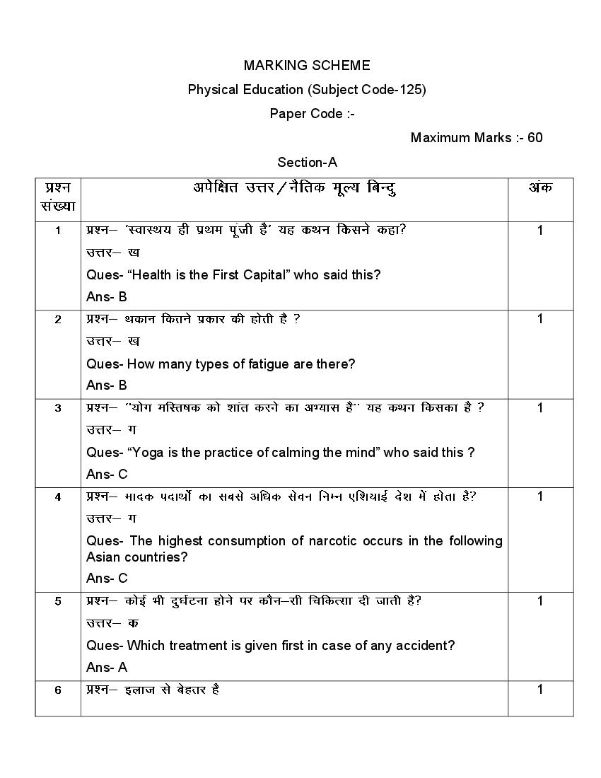 HBSE Class 9 Sample Paper 2026 Answers Physical Education - Page 1