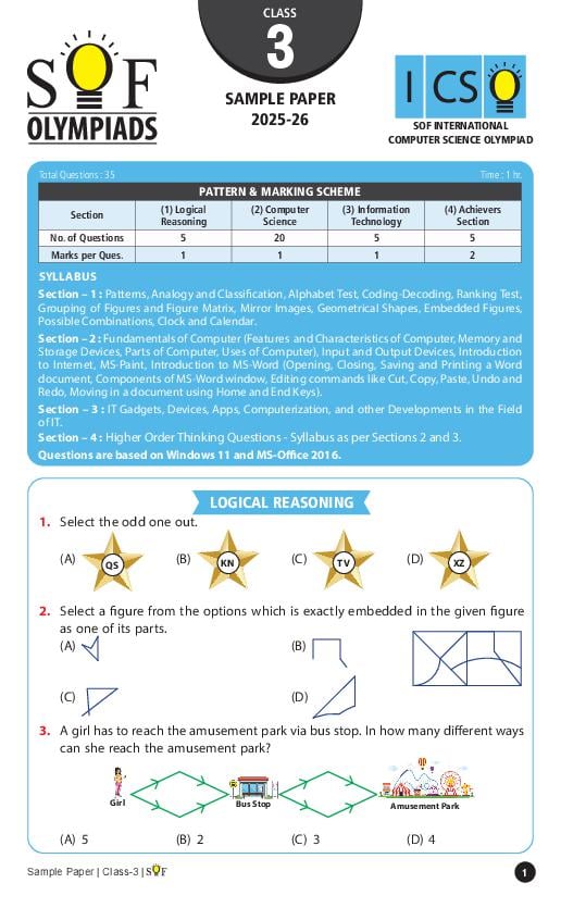 SOF ICSO Sample Paper 2026 Class 3 - Page 1
