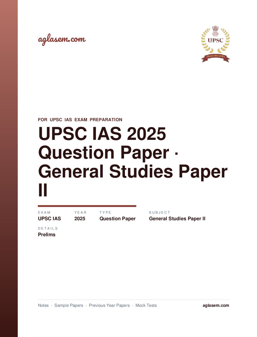UPSC IAS 2025 (Prelims) Question Paper for General Studies Paper II - Page 1 of 49