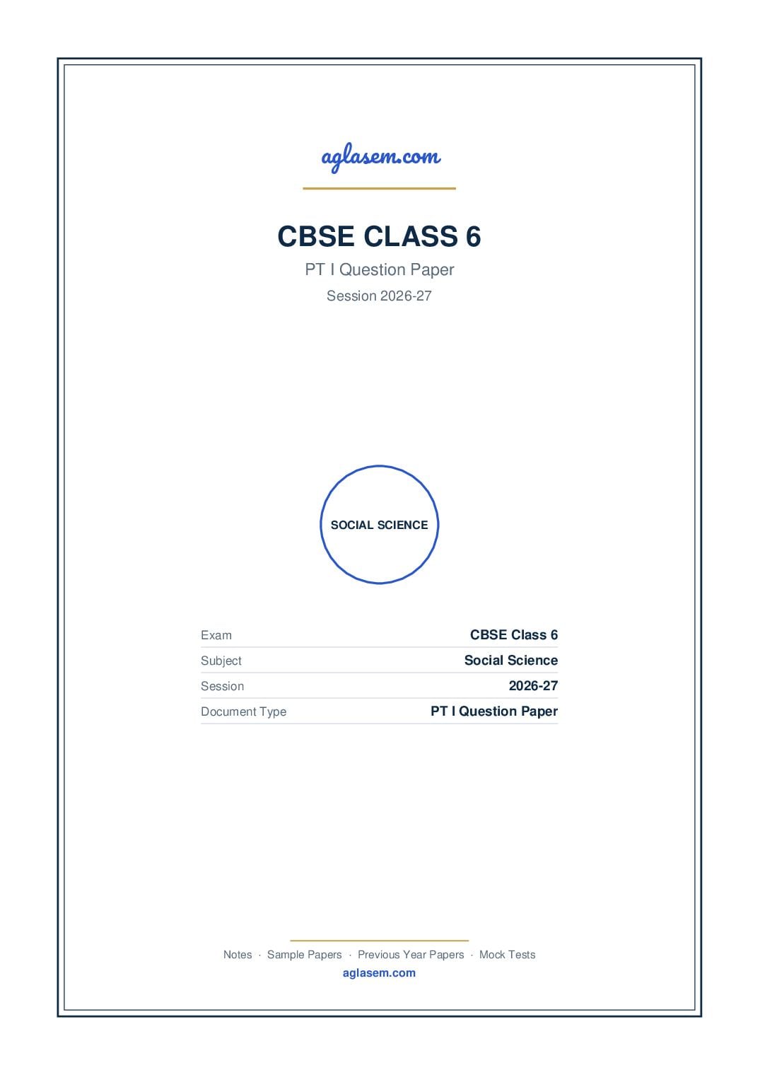 Class 6 PT I Question Paper 2026-27 Social Science - Page 1 of 3
