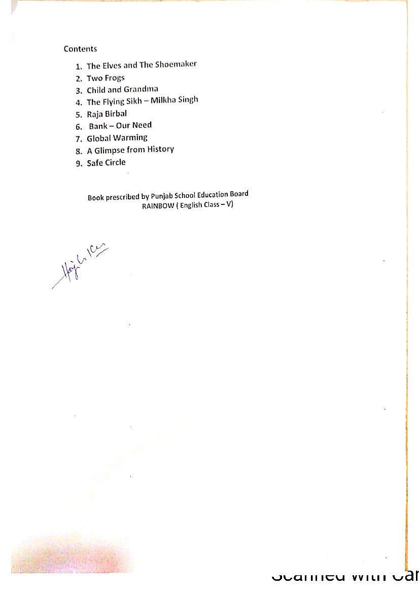 PSEB Class 5th English Syllabus 2024 PDF 