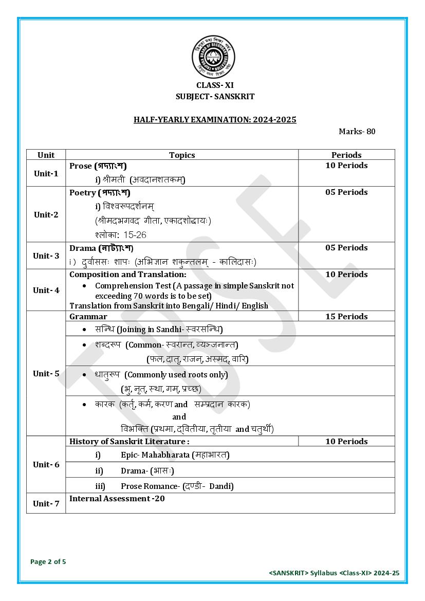 TBSE Class 11 Sanskrit Syllabus 2025 (PDF) – Tripura Board Syllabus for 11th Sanskrit
