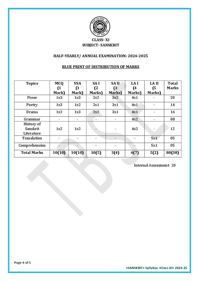 TBSE Class 11 Sanskrit Syllabus 2025 (PDF) – Tripura Board Syllabus for 11th Sanskrit