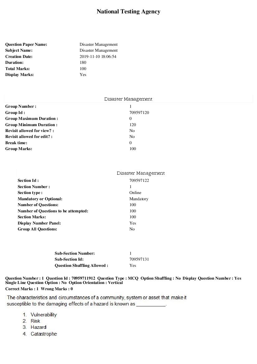 SWAYAM 2019 Question Paper Disaster Management - Page 1 of 24