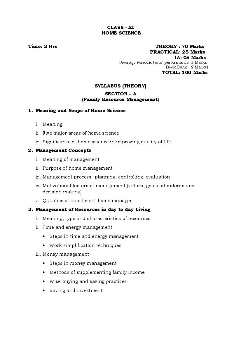 PSEB 11th Class Syllabus 2023 Home Science - Page 1 of 4