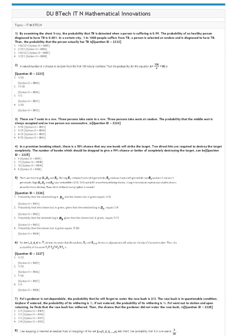DUET 2021 Question Paper B.Tech IT and Mathematical Innovations - Page 1