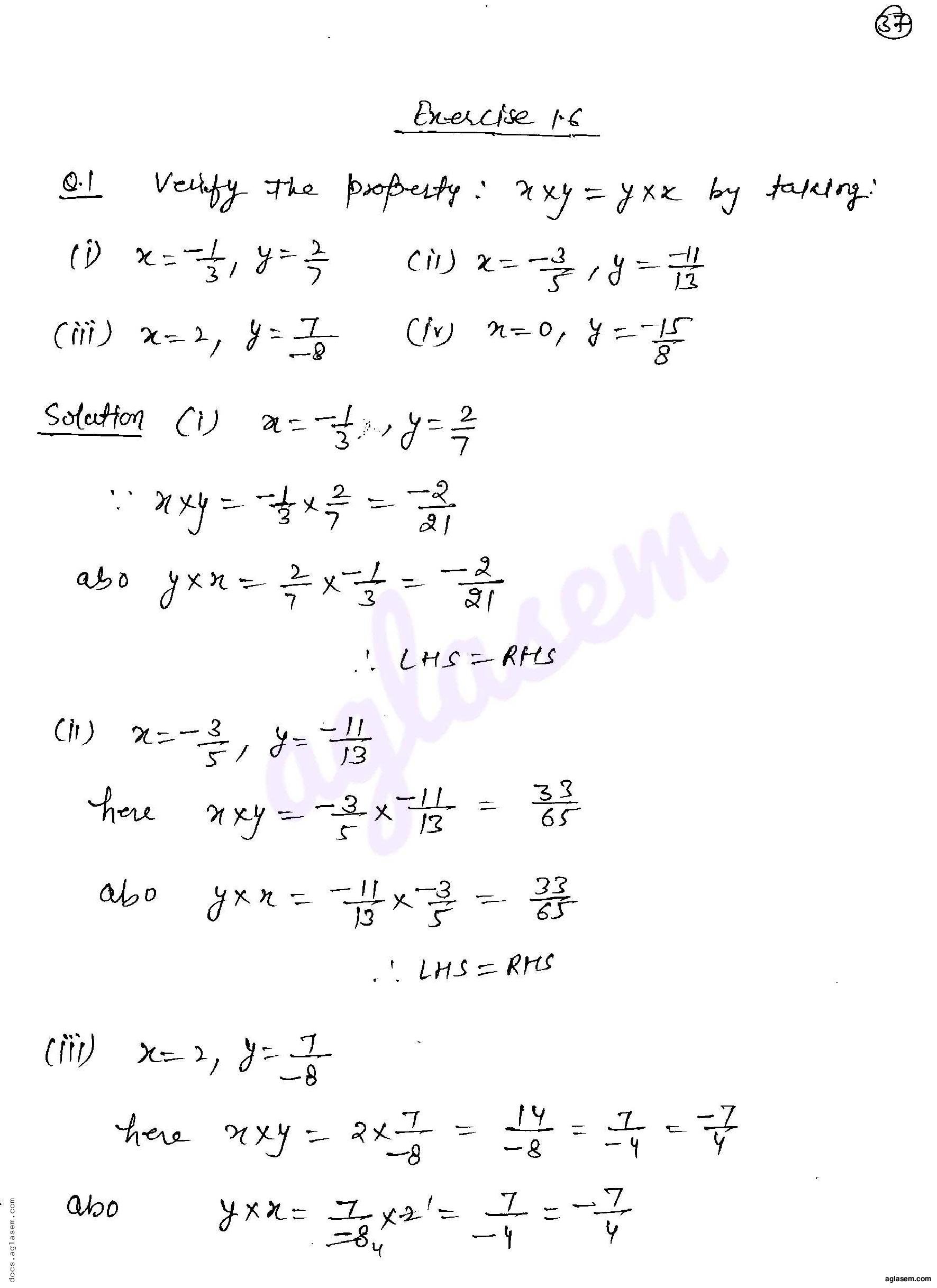 RD Sharma Solutions Class 8 Chapter 1 Rational Numbers Exercise 1.6 - Page 1