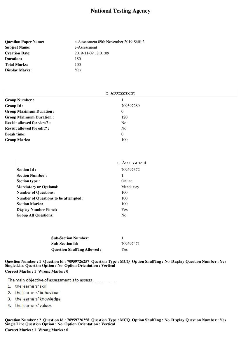 SWAYAM 2019 Question Paper e-Assessment - Page 1 of 19
