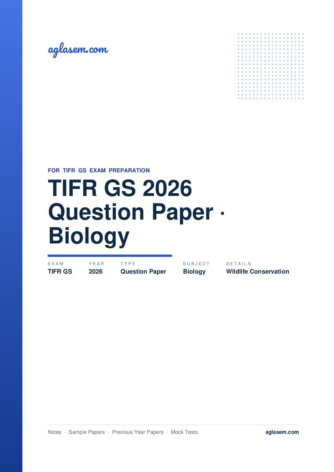 TIFR GS 2026 Question Paper Wildlife Biology and Conservation - Page 1 of 38