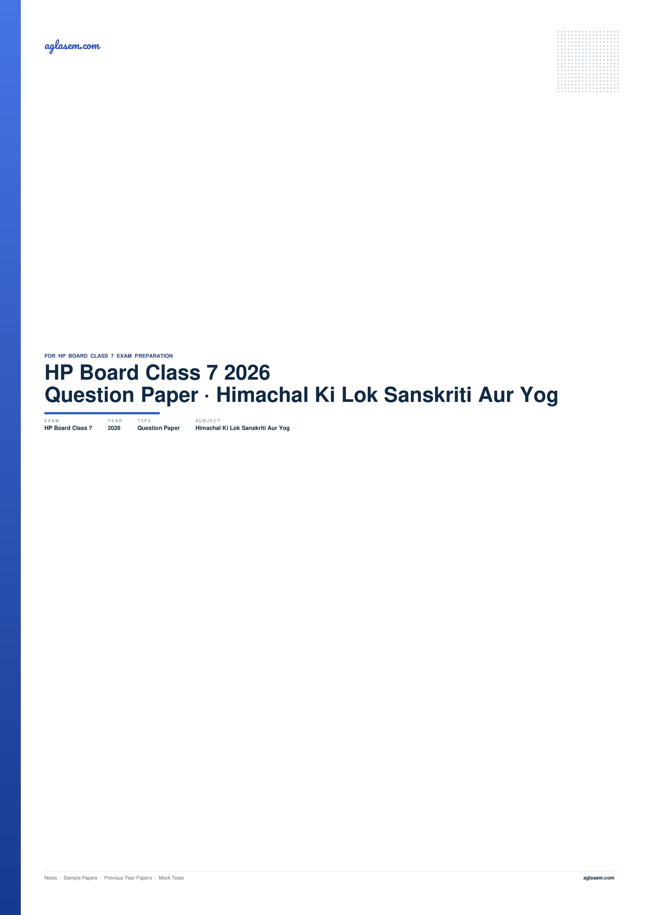 HP Board Class 7 Question Paper 2026 Himachal Ki Lok Sanskriti Aur Yog - Page 1 of 3