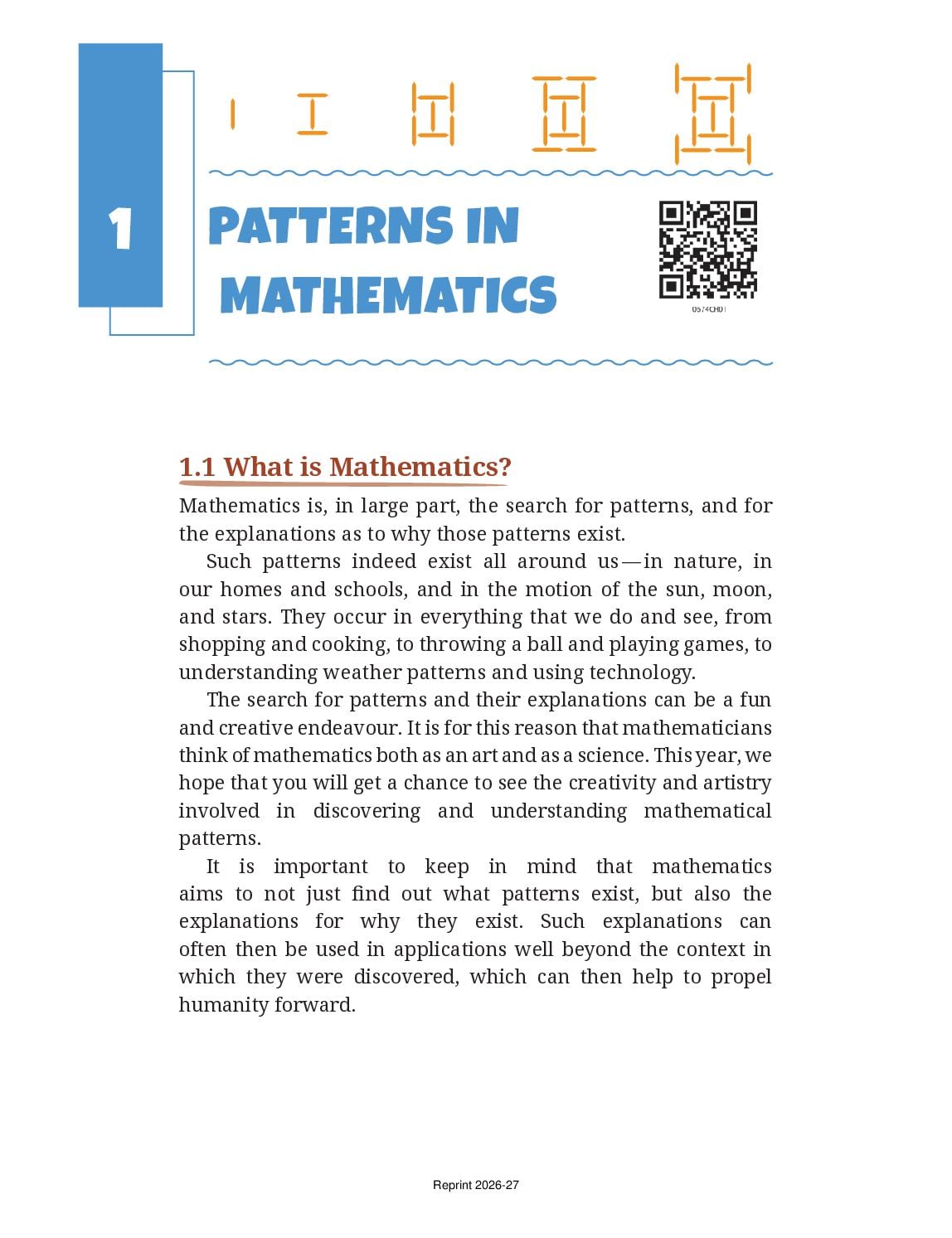 NCERT Book Class 6 Mathematics (Ganita Prakash) Chapter 1 Patterns in Mathematics - Page 1 of 17