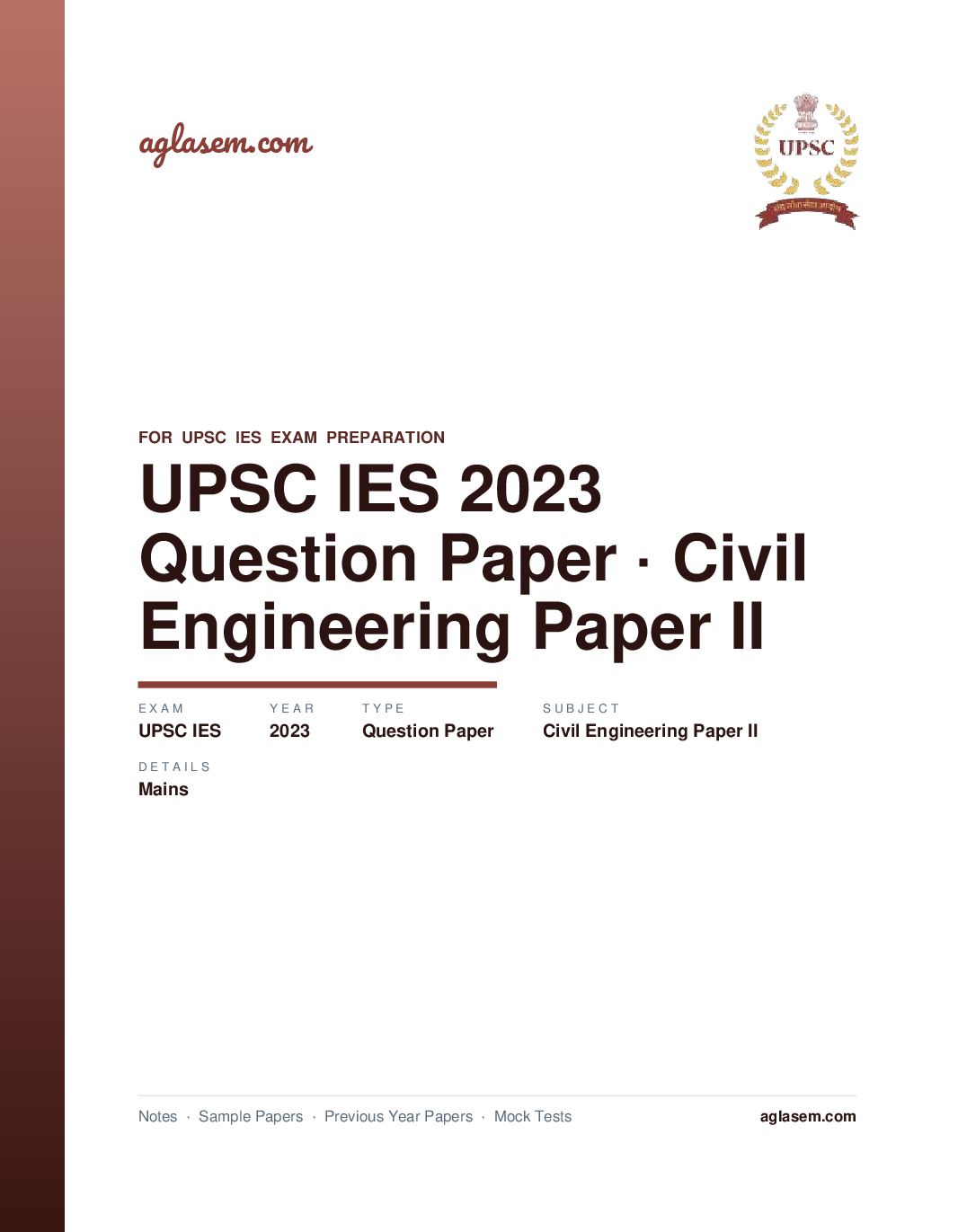 UPSC IES 2023 (Mains) Question Paper for Civil Engineering Paper II - Page 1 of 11