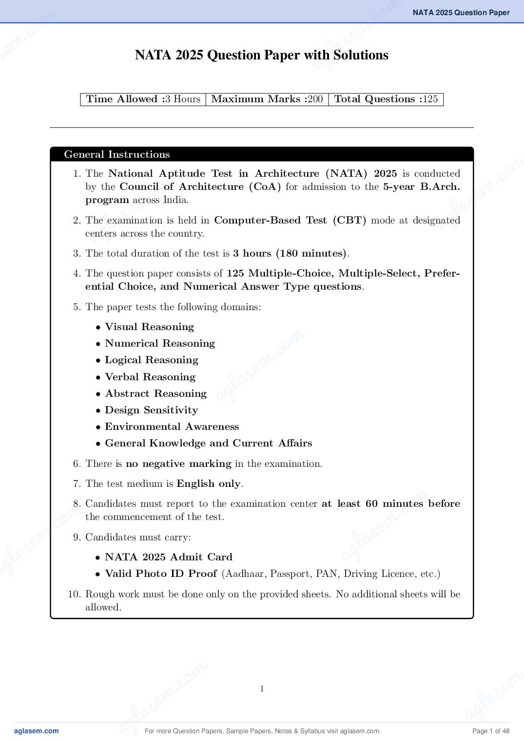 NATA 2025 Question Paper PDF with Answer Key