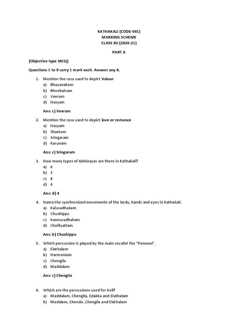 CBSE Class 12 Marking Scheme 2021 for Kathakali - Page 1