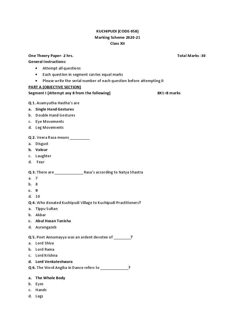 CBSE Class 12 Marking Scheme 2021 for Khuchipudi - Page 1