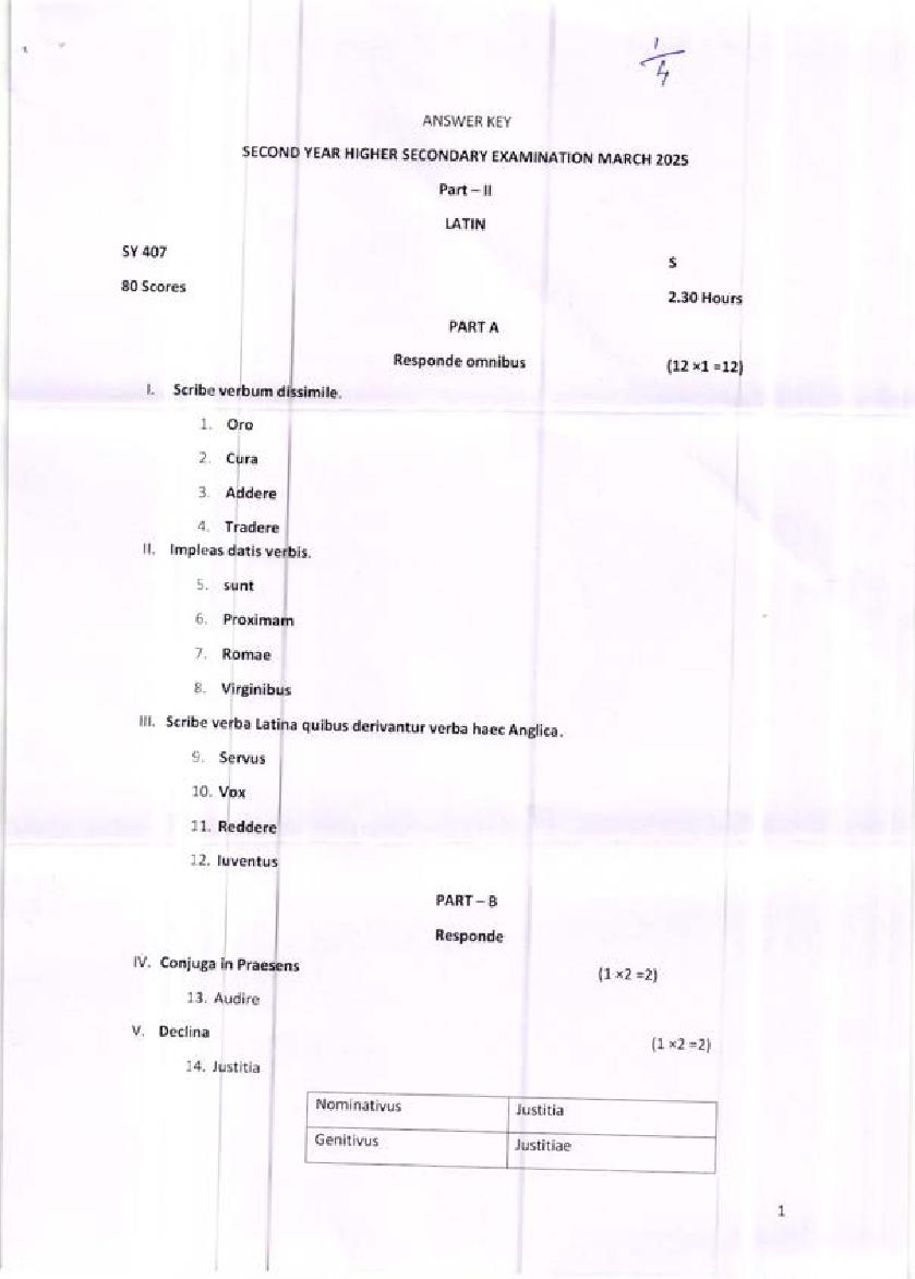 Kerala Plus Two Answer Key 2025 Latin - Page 1