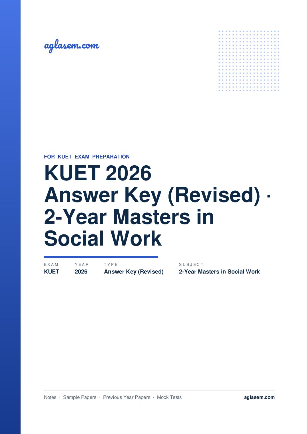 KUET 2026 Answer Key (Revised) 2-Year Masters in Social Work - Page 1 of 5