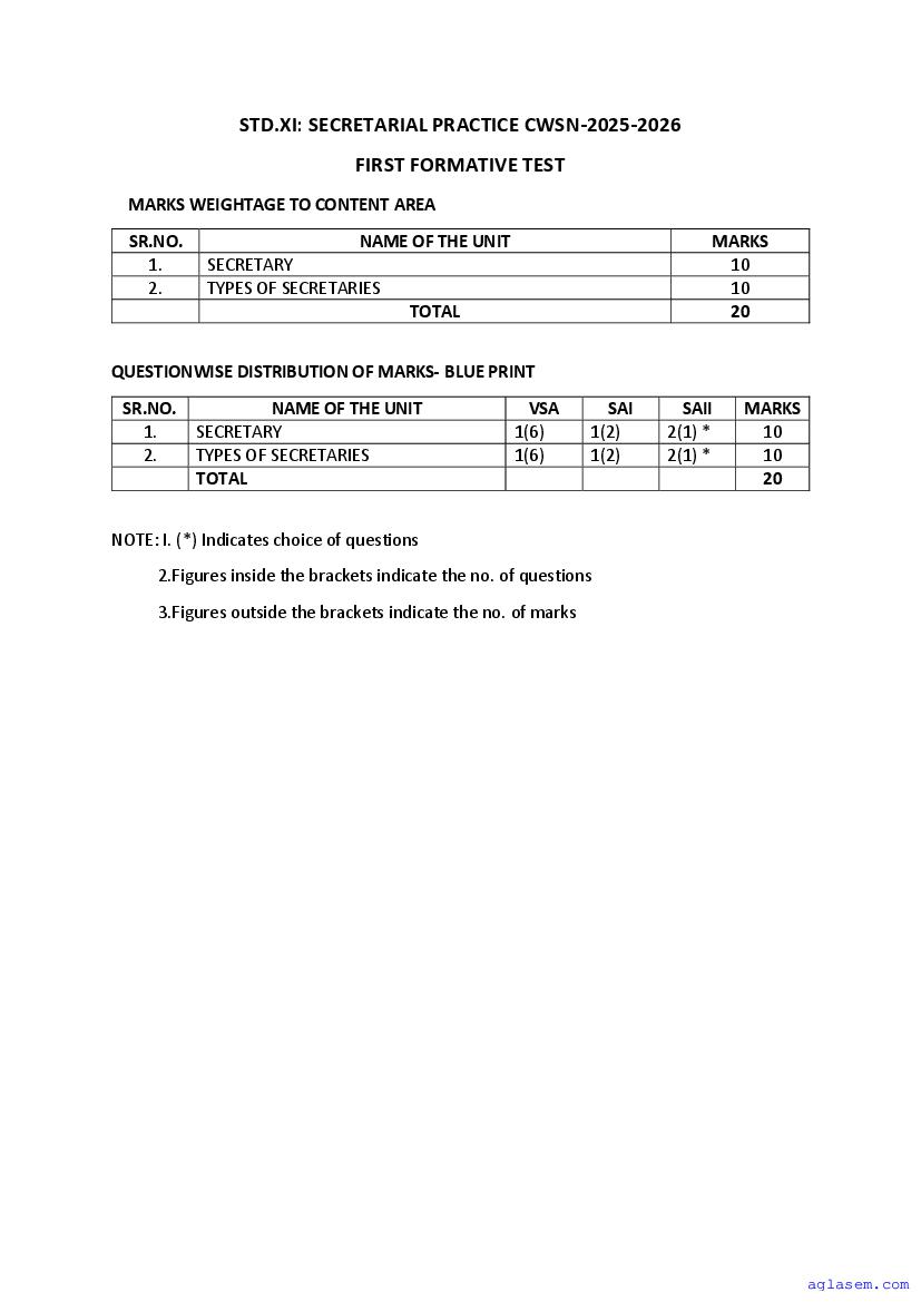 Goa Board Class 11 Sample Paper 2026 Secretarial Practice (CWSN) - Page 1 of 23