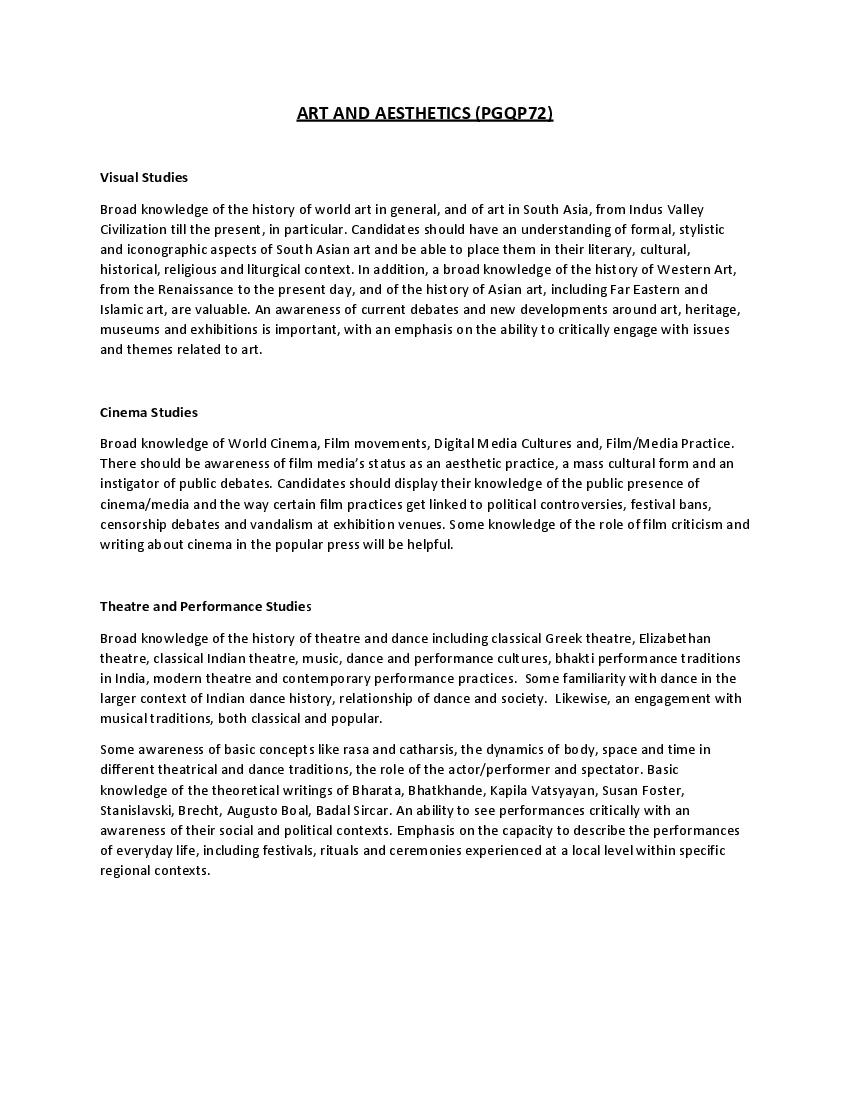 CUET PG 2022 Syllabus PGQP72 Art and Aesthetics - Page 1