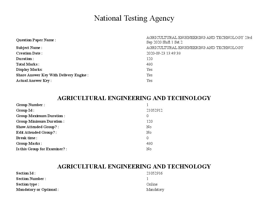ICAR AIEEA PG 2020 Question Paper Agriculture Engineering and Technology 23 Sep Shift 1 - Page 1