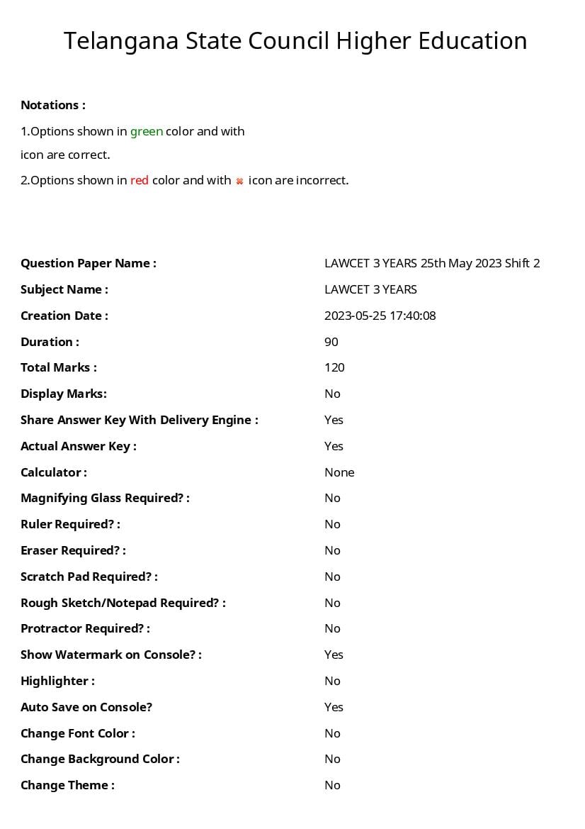 TS LAWCET 2023 Question Paper 3 Year Shift 2 - Page 1