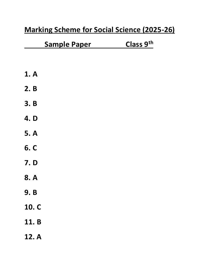 HBSE Class 9 Sample Paper 2026 Answers Social Science - Page 1