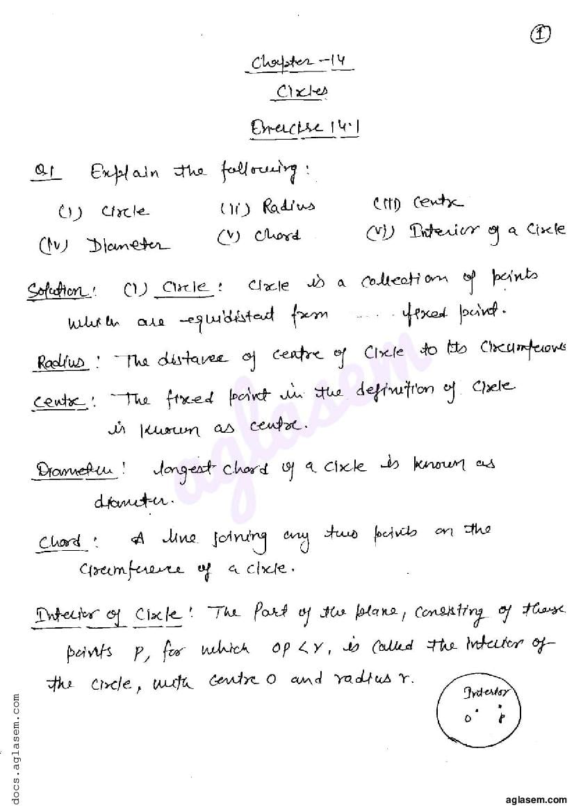 RD Sharma Solutions Class 6 Maths Chapter 14 Circles Exercise 14.1 - Page 1
